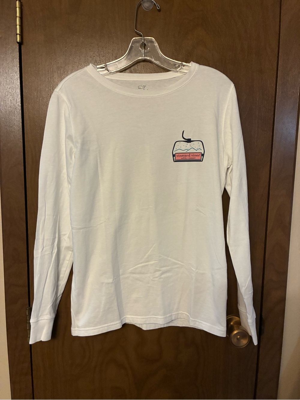 Vineyard Vines White Long Sleeve Tee with Small Pink Logo